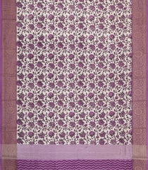 Mauve Printed Chanderi Cotton Saree With Floral Motifs & Zari Border-CC1664