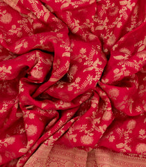 Red Woven Synthetic Tussar Silk Saree With Floral Vine Motifs-BL4421