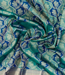 Blue Handloom Kanchipuram Silk Saree With Meena Floral Motifs-KA13567