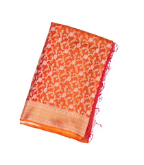 Orange Handloom Organza Soft Silk Saree With Floral Motifs-SO4099