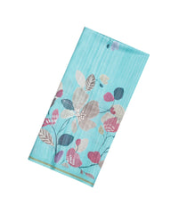 Turquoise Printed Synthetic Tussar Silk Saree With Floral Motifs-SY0178