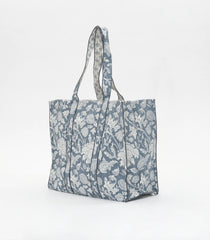Grey Bagru Printed Handmade Cotton Quilted Tote Bag-ACS1032