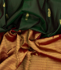 Bottle Green Handloom Half & Half Kanchipuram Silk Saree With Buttas-KA14358
