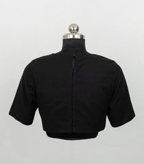 Black Woven High Neck Plain Ready Made Blouse With Back Key Hole-RB5175