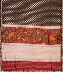Brown Handloom Silk Saree With Printed Pallu & Hand Embroidered Selvage-EN1718