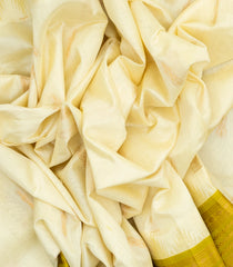 White Handloom Korvai Silk Cotton Saree With Floral Buttas & Contrast Border-SC3441