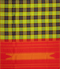 Green & Black Handloom Kanchipuram Silk Saree With Checks-KA16614