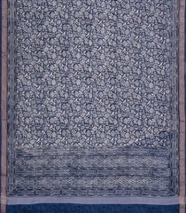 Indigo Printed Chanderi Cotton Saree With Floral Motifs & Sequin Work-CC1425