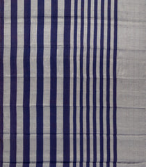 Grey Handloom Chanderi Cotton Tissue Saree With Navy Blue Stripes-CC1338