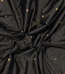 Black Handloom Soft Silk Cotton Saree With Zari Stripes & Buttas-SC4598