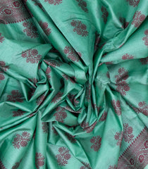Turquoise Woven Tussar Silk Saree With Floral Motifs-TU2962