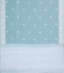 Steel Blue Woven Art Linen Saree With Floral Buttas-BL5664