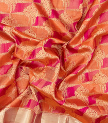 Dark Peach Handloom Kanchipuram Silk Saree With Floral Jaal Motifs-KA13530