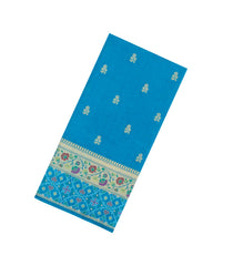 Turquoise Woven Art Dupion Saree With Buttas & Tie and Dye Border-BL5909