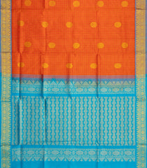 Orange Handloom Silk Cotton Saree With Checks & Buttas-SC4734