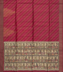 Pink Printed Tussar Silk Saree With Stripes & Printed Pallu-TU3652
