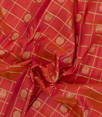 Red Handloom Kanchipuram Silk Saree With Checks & Buttas-KA15092