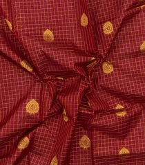 Crimson Handloom Silk Cotton Saree With Checks & Buttas-SC4739