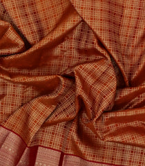 Rust Handloom Kanchipuram Silk Saree With Zari Checks-KA14747