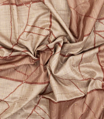 Taupe Printed Synthetic Tussar Saree With Zari Buttas-BL5370