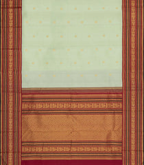 Light Green Handloom Korvai Kanchipuram Silk Saree With Annam Buttas-KA15339