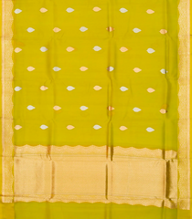 Olive Green Handloom Banarasi Organza Silk Saree With Floral Buttas-BE1667