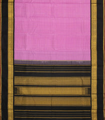 BubbleGum Pink Handloom Korvai Kanchipuram Silk Saree With Checks-KA13476