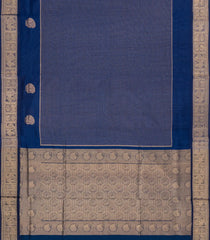 Dark Blue Handloom Silk Cotton Saree With Checks & Buttas-SC4240