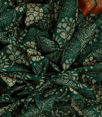 Bottle Green Tussar Silk Saree Is Printed With Tree Motifs