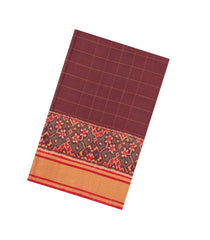 Maroon Handloom Rajkot Patola Silk Saree With Ikat Floral Motifs-IK0478