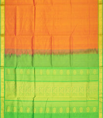 Orange Handloom Silk Cotton Saree With Stripes & Contrast Border-SC3706