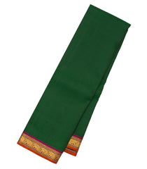 Dark Green Handloom Kanchipuram Silk Saree With Purple Border