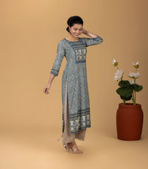 Teal Blue Printed Kurta-KR0863