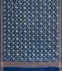 Indigo Printed Chanderi Cotton Saree With Zari Border-CC1551