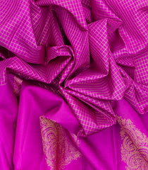 Magenta Handloom Kanchipuram Silk Saree With Checks & Buttas-KA13354