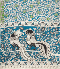 Cyan Printed Kalamkari Cotton Saree -KAL1236