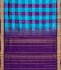 Purple & Turquoise Handloom Silk Cotton Saree With Checks & Zari Buttas-SC4620
