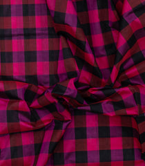 Black & Pink Handloom Silk Cotton Saree With Checks & Zari Border-SC4615