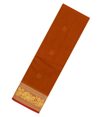 Rust Handloom Kanchi Cotton Saree With Horse Buttas-KC1757