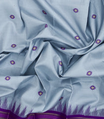 Grey Handloom Korvai Kanchipuram Silk Saree With Contrast Silk Border-KA15167