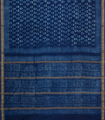 Indigo Printed Chanderi Cotton Saree With Floral Motifs-CC1778