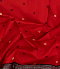 Red Handloom Korvai Kanchipuram Silk Saree With Silk Buttas-KA15493