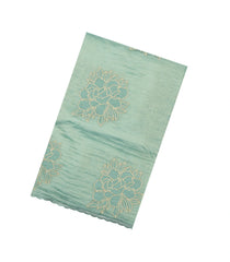 Turquoise Embroidered Synthetic Crushed Tissue Saree With Floral Motifs-SY0592