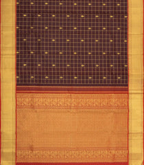 Dark Brown Handloom Kanchipuram Silk Saree With Zari Checks & Buttas-KA15944