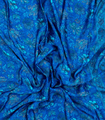 Blue Printed Pure Satin Silk Saree With Floral Motifs-PS0938