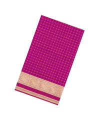 Hot Pink Handloom Silk Cotton Saree With Dotted Checks-SC4333
