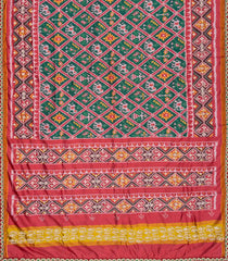 Dark Green Blended Silk Saree With Ikat Motifs & Hand Embroidered Selvage-EN1708