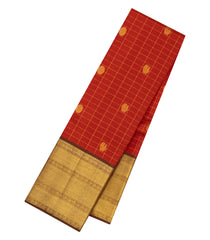 Red Handloom Kanchipuram Silk Saree With Checks & Buttas-KA15876