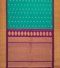 Sea Green Handloom Gadwal Silk Saree With Buttas & Contrast Temple Border-GA0304