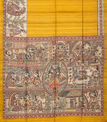 Mustard Handloom Tussar Silk Saree With Printed Lord Ram Motifs